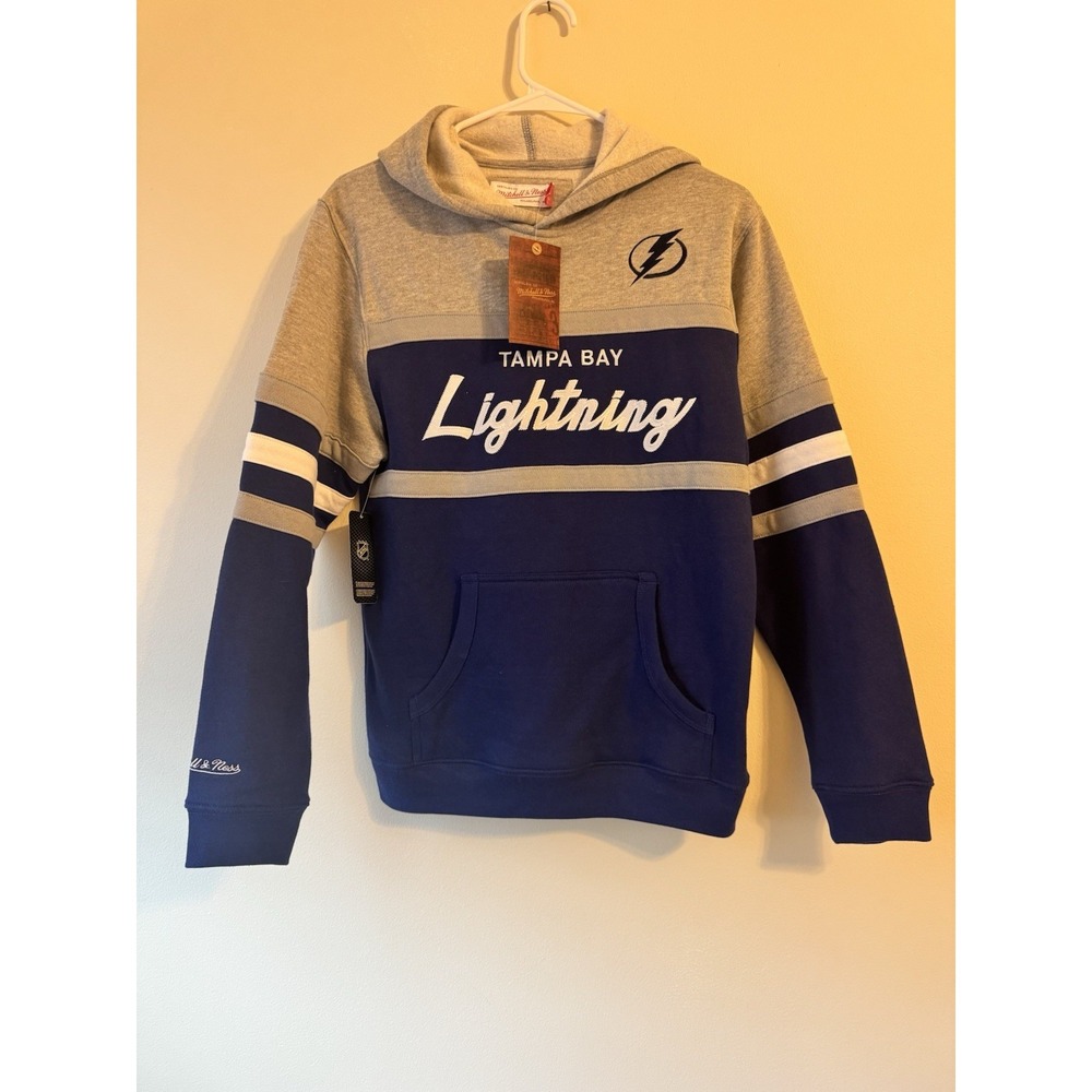 Tampa Bay Lightning Mitchell & Ness NHL Hoodie Sweatshirt Gray Blue Kids‎ L NWT
